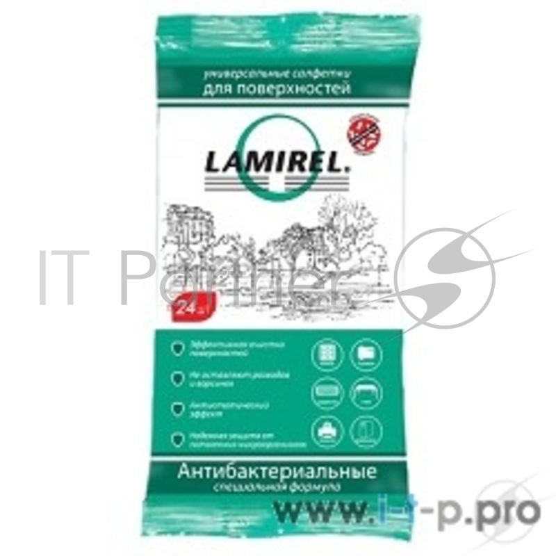 Чистящие средства Lamirel LA-61617(01) Антибактериальные универсальные чистящие салфетки для поверхностей, 24 шт, еврослот, мягкая упаковка