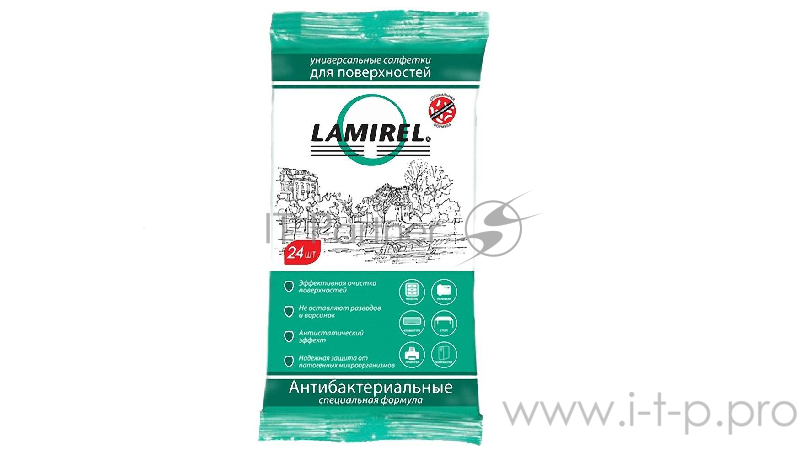 Чистящие средства Lamirel LA-61617(01) Антибактериальные универсальные чистящие салфетки для поверхностей, 24 шт, еврослот, мягкая упаковка