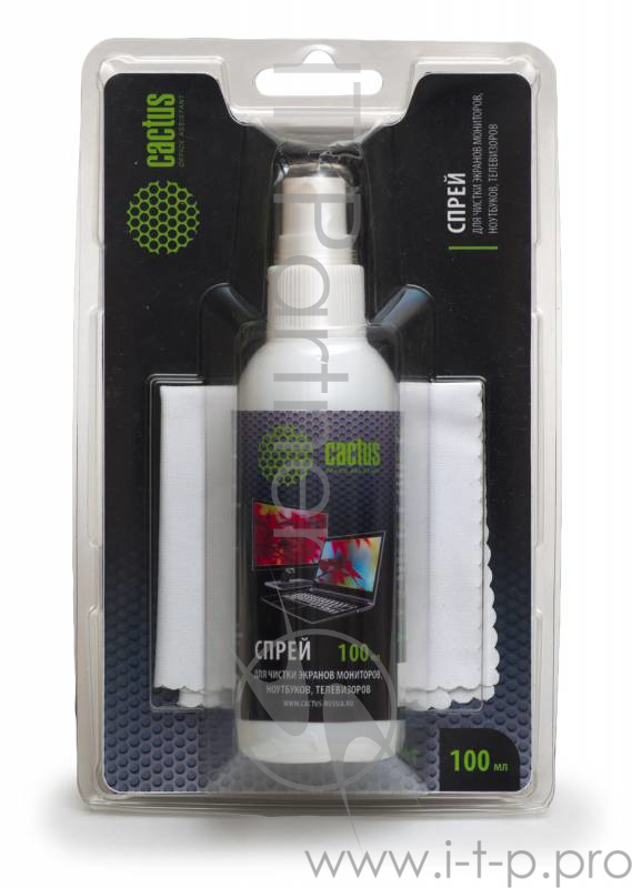 Чистящие средства CACTUS Чистящий набор CS-S3001 спрей 100 мл + микрофибра 15х15см для чистки экранов 2 шт