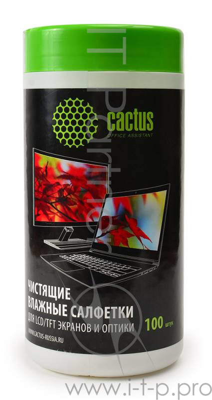 Чистящие средства CACTUS Салфетки CS-T1001 Туба с чистящими салфетками для экранов и оптики, 100 шт