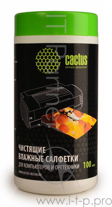 Чистящие средства CACTUS Салфетки CS-T1002 Туба с чистящими салфетками для компьютеров и оргтехники, 100 шт