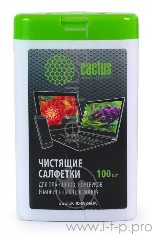 Чистящие средства CACTUS Салфетки CS-T1005 Мини туба с чистящими салфетками для планшетов, ноутбуков и моб.тел.,100 шт