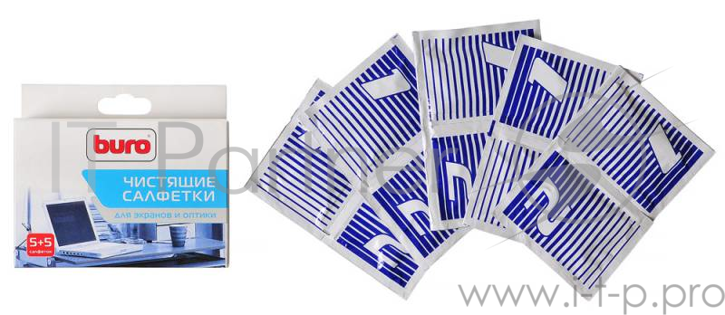 Чистящие средства BURO BU-W/D 817445 Чистящие салфетки 5+5шт для любых экранов и оптики в индивидуальной упаковке