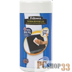 Чистящие средства Fellowes Антибактериальные салфетки для экранов VIRASHIEL FS-22117 {защита от 99,9% микробов,100 шт.в тубе}