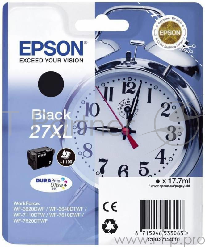 Расходные материалы EPSON C13T27114020/4022 Singlepack Black 27XL DURABrite Ultra Ink for WF7110/7610/7620 (cons ink) 1100 стр