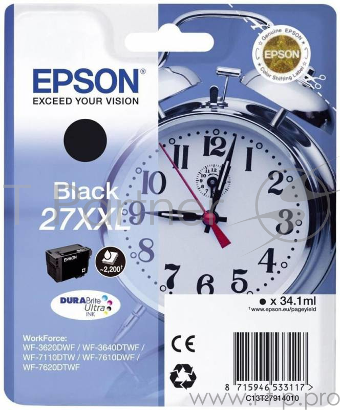 Расходные материалы EPSON C13T27914020/4022 Картридж с черными чернилами DURABrite Ultra экстраповышенной XXL емкости (2200 стр.) для Epson WorkForce WF-7620DTWF (cons ink)