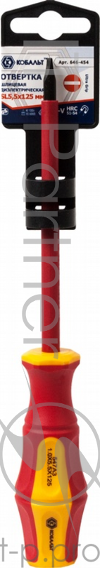 Отвертка КОБАЛЬТ 646-454 диэлектрическая Ultra Grip SL 5,5 х 125мм CR-V, двухкомп.рукоятка