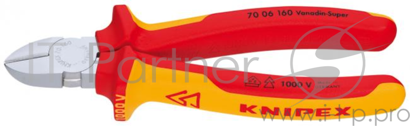 Бокорезы KNIPEX 7006160 1000V 160мм диагональные,ручки изолированные,с двухцв многокомп чехлами