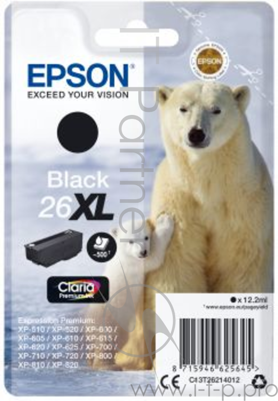 Расходные материалы EPSON C13T26214010/4012 26XL Pig BK Epson картридж к Expression Premium XP-600, 605, 700, 800 (cons ink)