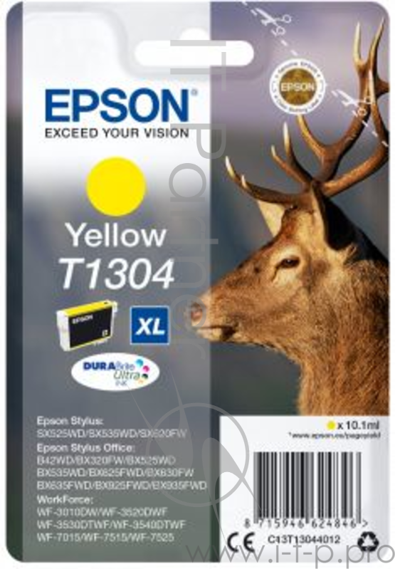 Расходные материалы EPSON C13T13044010/12 T1304 Картридж для Epson Stylus SX525WD/ SX620FW, Stylus Office BX320FW/BX525WD/ BX625FWD, желтый, XL (cons ink)