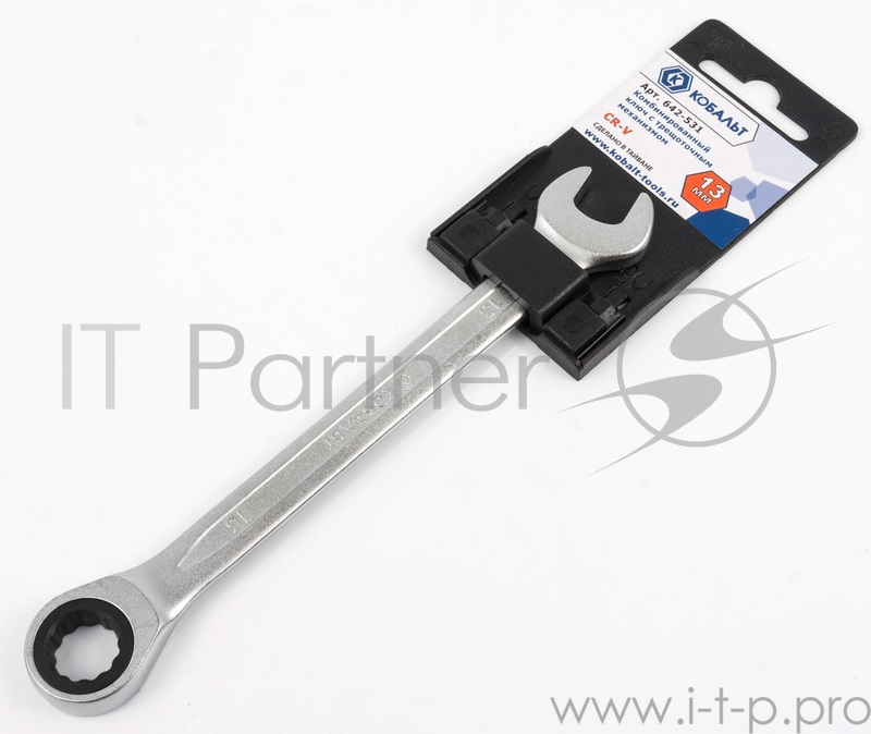 Ключ КОБАЛЬТ 642-531 комбинированный трещоточный 13мм CrV 1шт. подвес