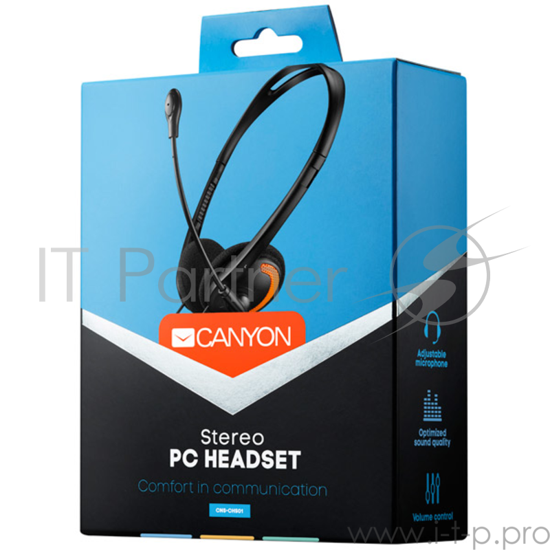 Наушники и микрофоны CANYON PC headset with microphone, volume control and adjustable headband, cable 1.8M, Black/Orange CNS-CHS01BO