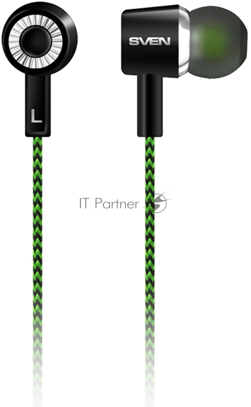Наушники SVEN E-107, черный-зелёный наушиники {103 Дб, mini jack 3.5 mm}