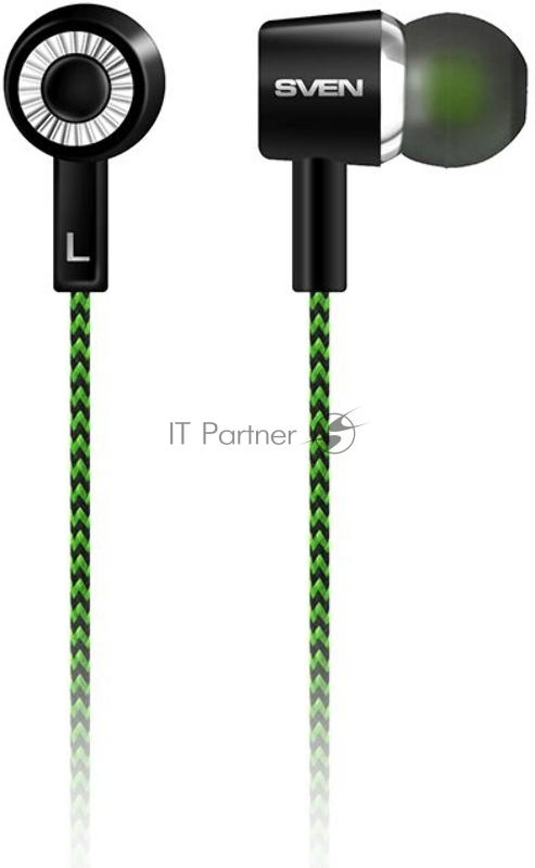 Наушники SVEN E-107, черный-зелёный наушиники {103 Дб, mini jack 3.5 mm}