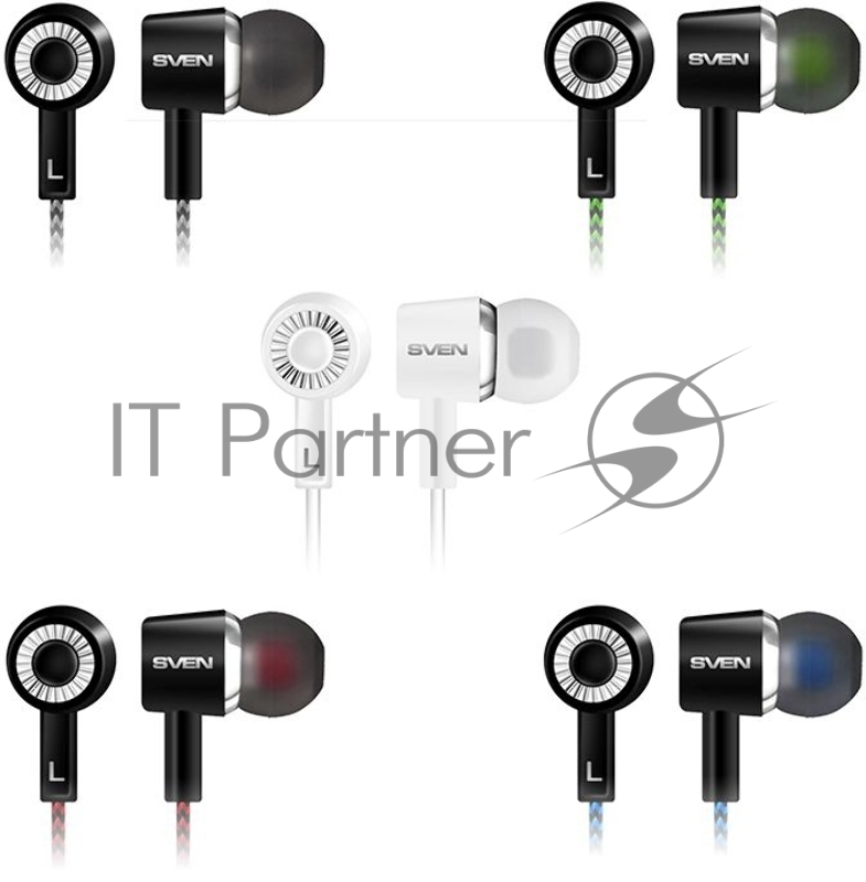 Наушники SVEN E-107, черный-зелёный наушиники {103 Дб, mini jack 3.5 mm}