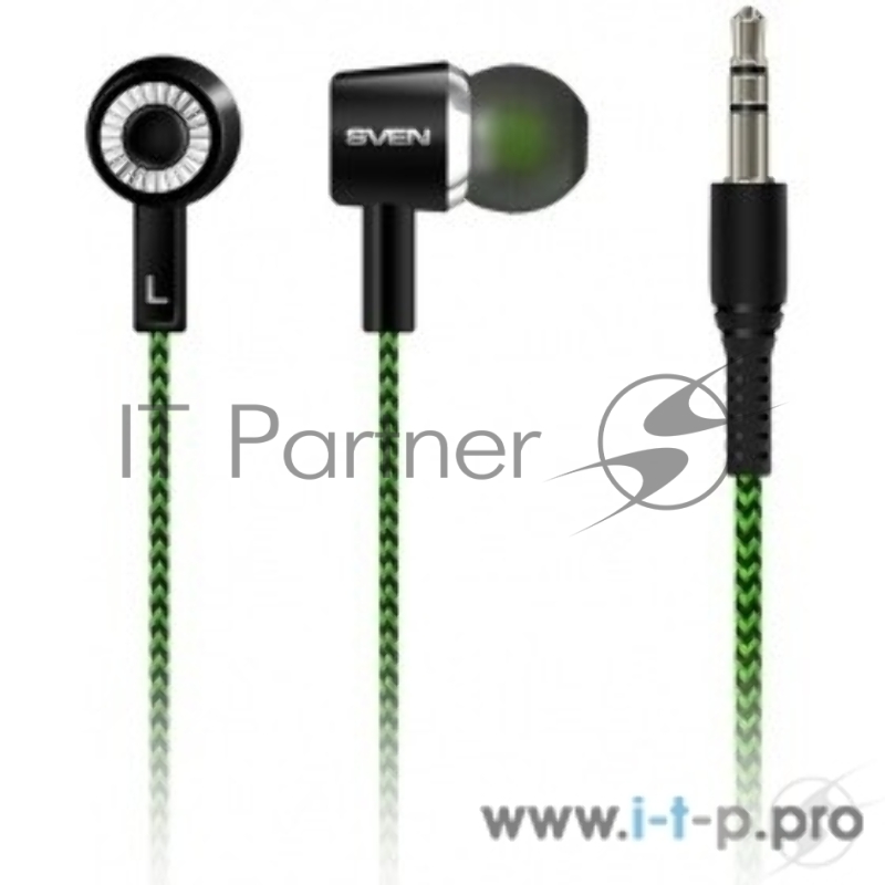 Наушники SVEN E-107, черный-зелёный наушиники {103 Дб, mini jack 3.5 mm}