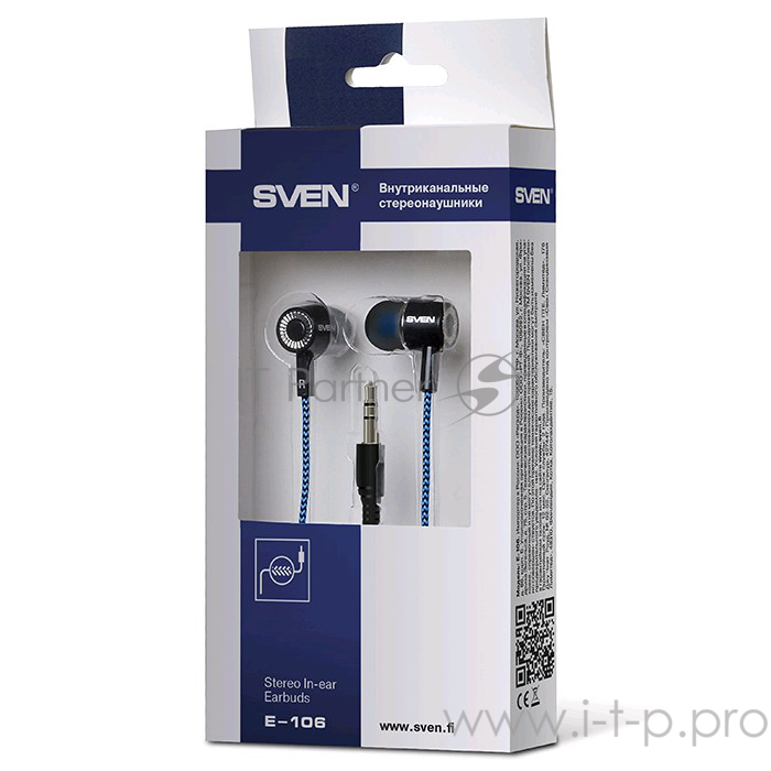 Наушники SVEN E-106, черный-синий наушиники {103 Дб, mini jack 3.5 mm}