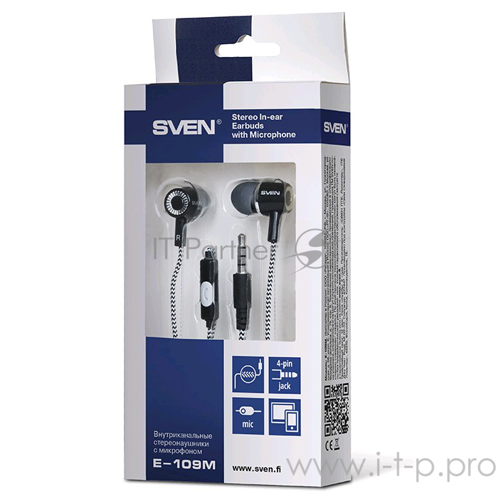Наушники SVEN E-109M, чёрный-серый наушники {103 дБ, jack 3.5mm}