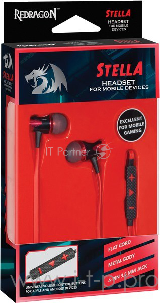 Наушники Defender Stella черный + красный, кабель 1,2 м Redragon 64435