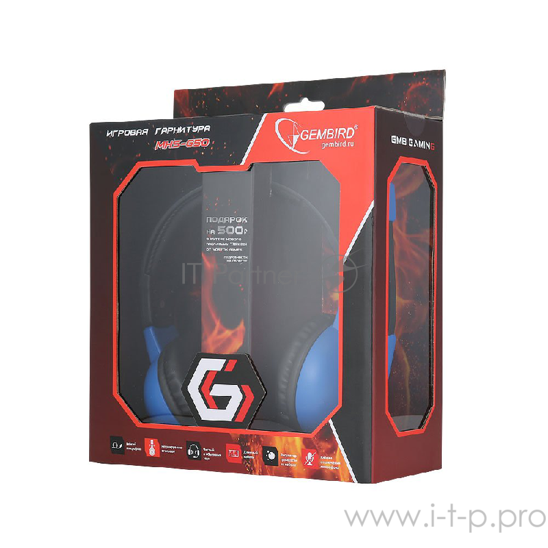 Наушники Gembird MHS-G50, код Survarium, черн/син, рег. громкости, откл. мик, кабель 2.5м