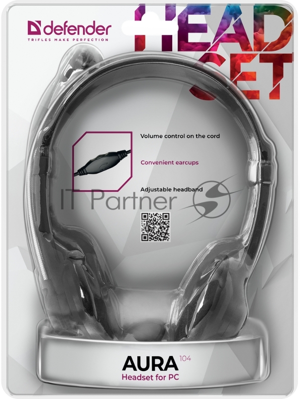 Наушники Defender Aura 104 черный, кабель 1,8 м 63104