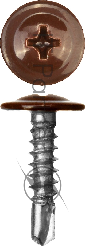 Зубр Саморезы с прессшайбой и сверлом по листовому металлу до 2мм, окрашенные в RAL-8017, PH2, 4,2x19мм, 450шт 300211-42-019-8017