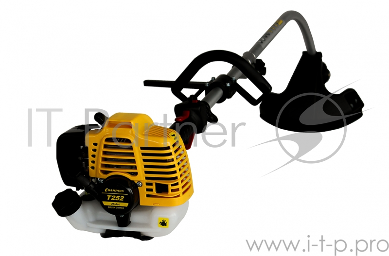 Мотокоса CHAMPION Т252 разъемный вал(Мощность 0.75/0.68 кВт/л.с., объем двигателя 25,4 см3, вес 5,2 кг, бак 0,35 л, используемая леска 1,6-2,0мм, рукоятка D-образная, изогнутая/разъемная штанга, ширина среза (леска/фреза) 400/255, длина штанги 1260 м