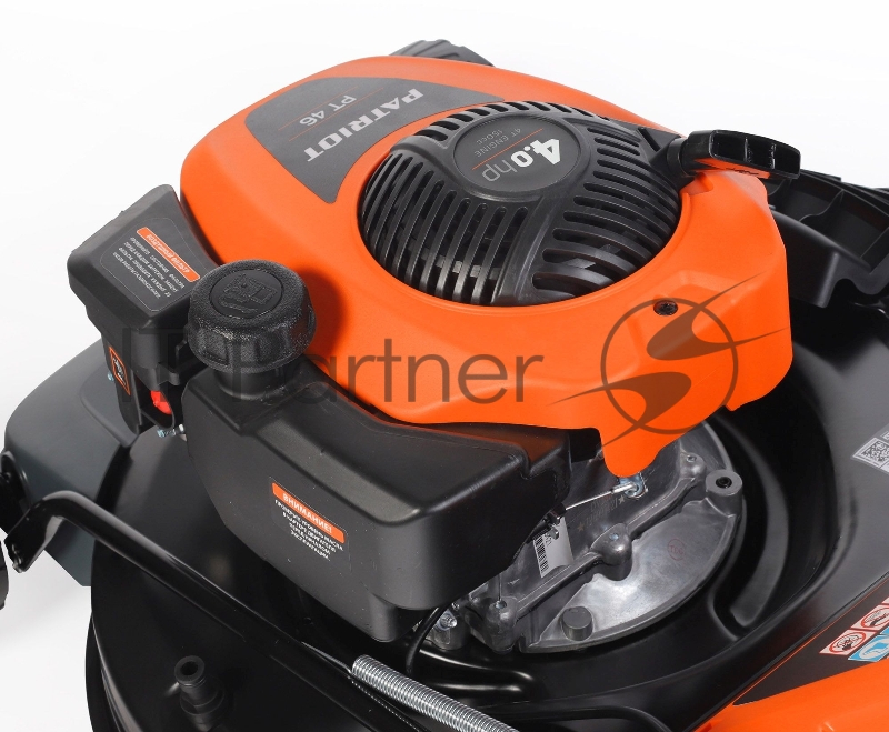 Газонокосилки Газонокосилка бензиновая PATRIOT PT 41LM 512109005 {Рабочий объем 123сс, мощность 3.5л.с., рабочая ширина 42см, регул. высоты 30-75мм прорезин. колеса 152-178мм, травосбор. 40л, функц. мульчир.}