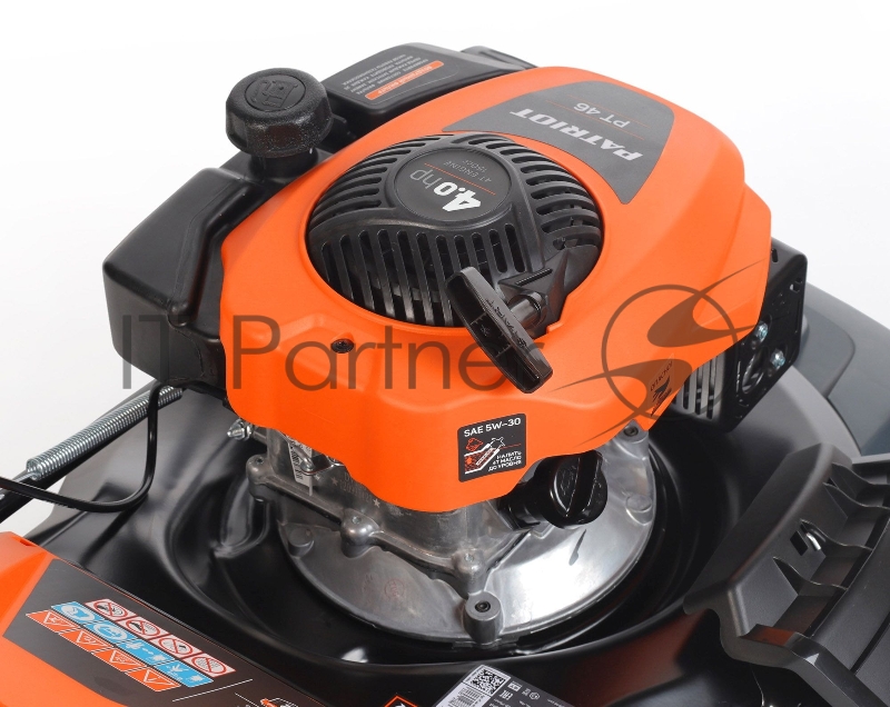 Газонокосилки Газонокосилка бензиновая PATRIOT PT 41LM 512109005 {Рабочий объем 123сс, мощность 3.5л.с., рабочая ширина 42см, регул. высоты 30-75мм прорезин. колеса 152-178мм, травосбор. 40л, функц. мульчир.}