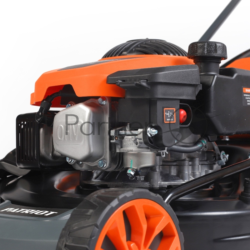 Газонокосилки Газонокосилка бензиновая PATRIOT PT 41LM 512109005 {Рабочий объем 123сс, мощность 3.5л.с., рабочая ширина 42см, регул. высоты 30-75мм прорезин. колеса 152-178мм, травосбор. 40л, функц. мульчир.}