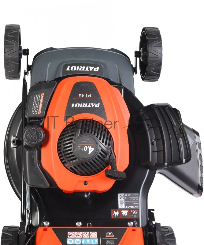 Газонокосилки Газонокосилка бензиновая PATRIOT PT 41LM 512109005 {Рабочий объем 123сс, мощность 3.5л.с., рабочая ширина 42см, регул. высоты 30-75мм прорезин. колеса 152-178мм, травосбор. 40л, функц. мульчир.}