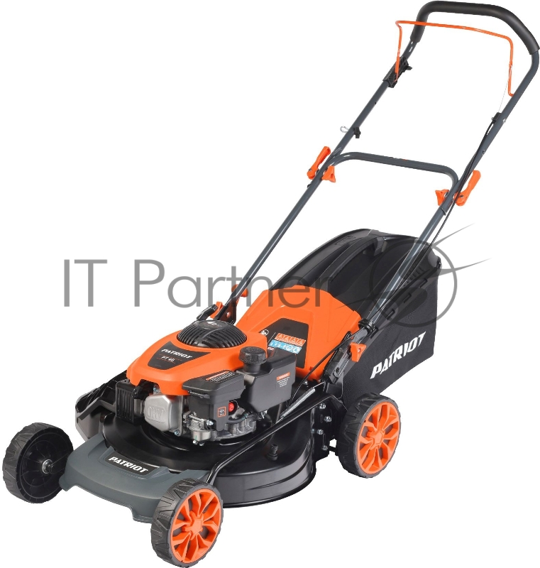 Газонокосилки Газонокосилка бензиновая PATRIOT PT 41LM 512109005 {Рабочий объем 123сс, мощность 3.5л.с., рабочая ширина 42см, регул. высоты 30-75мм прорезин. колеса 152-178мм, травосбор. 40л, функц. мульчир.}