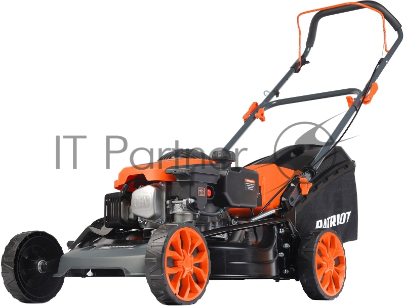 Газонокосилки Газонокосилка бензиновая PATRIOT PT 41LM 512109005 {Рабочий объем 123сс, мощность 3.5л.с., рабочая ширина 42см, регул. высоты 30-75мм прорезин. колеса 152-178мм, травосбор. 40л, функц. мульчир.}