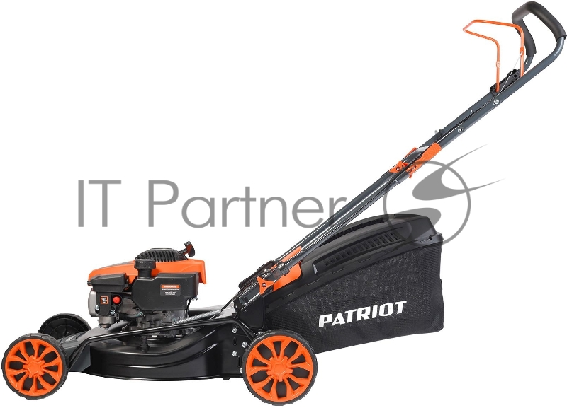 Газонокосилки Газонокосилка бензиновая PATRIOT PT 41LM 512109005 {Рабочий объем 123сс, мощность 3.5л.с., рабочая ширина 42см, регул. высоты 30-75мм прорезин. колеса 152-178мм, травосбор. 40л, функц. мульчир.}