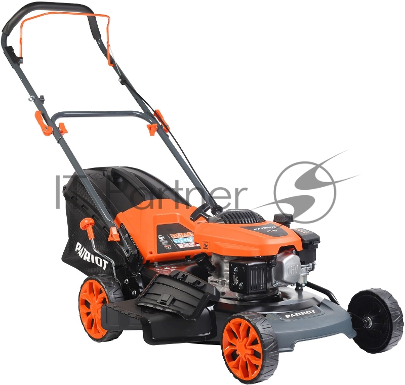 Газонокосилки Газонокосилка бензиновая PATRIOT PT 41LM 512109005 {Рабочий объем 123сс, мощность 3.5л.с., рабочая ширина 42см, регул. высоты 30-75мм прорезин. колеса 152-178мм, травосбор. 40л, функц. мульчир.}