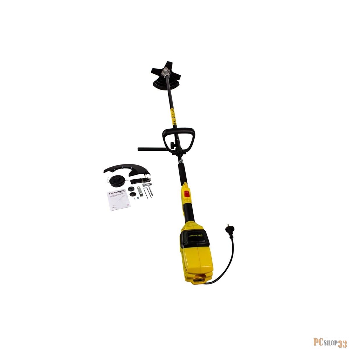 Триммер CHAMPION ET1004A 1000Вт 42/23см верхний двиг., прямая разъемная штанга 4кг фреза