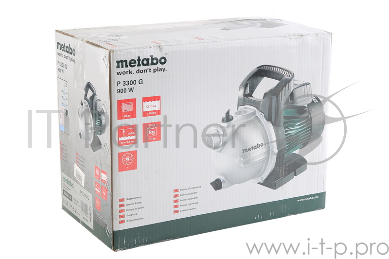 Насосы Metabo P 3300 G 600963000 садовый насос { 900Вт, 3300 л/ч, чугун, вес 11,1 кг }