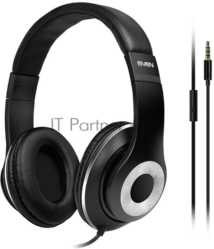 Наушники SVEN AP-930M черный-серебро {Разъем 3,5 мм, Поддержка функций управления плеером, Поддержка функции hands-free, Микрофон на кабеле, Улучшенная система передачи звука}