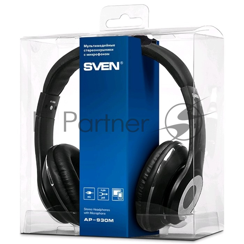 Наушники SVEN AP-930M черный-серебро {Разъем 3,5 мм, Поддержка функций управления плеером, Поддержка функции hands-free, Микрофон на кабеле, Улучшенная система передачи звука}