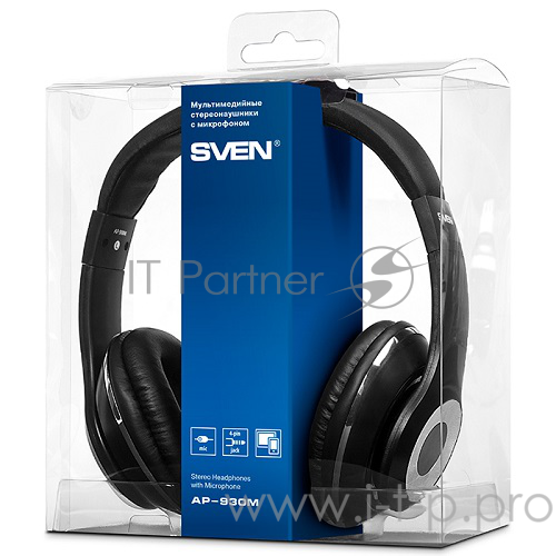 Наушники SVEN AP-930M черный-серебро {Разъем 3,5 мм, Поддержка функций управления плеером, Поддержка функции hands-free, Микрофон на кабеле, Улучшенная система передачи звука}