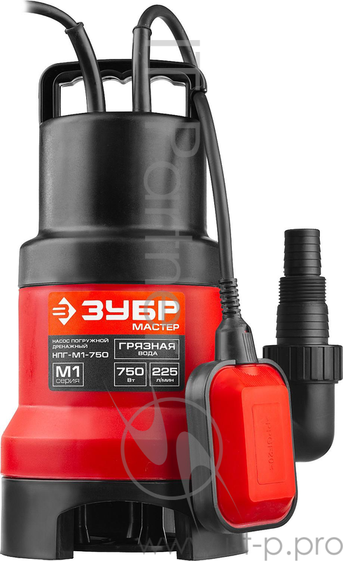 Насос ЗУБР НПГ-М1-750 мастер м1 погружной дренажный для грязной воды d частиц до 35мм 750Вт 225л/м