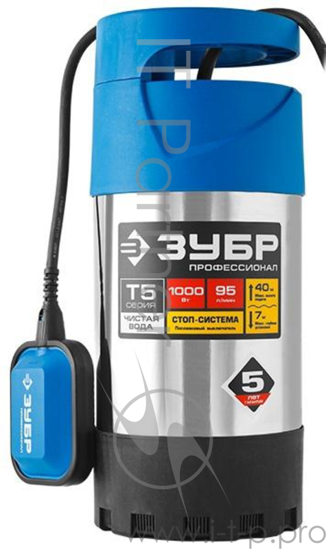 Насос ЗУБР НПЧ-Т5-1000-С профессионал т5 погружной дренажный для чистой воды d частиц до 5мм 1000В