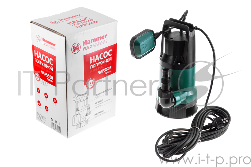Насос дренажный Hammer Flex NAP550B 550Вт 10000л/ч высота 7м частицы до 35мм