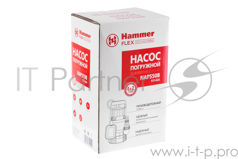 Насос дренажный Hammer Flex NAP550B 550Вт 10000л/ч высота 7м частицы до 35мм