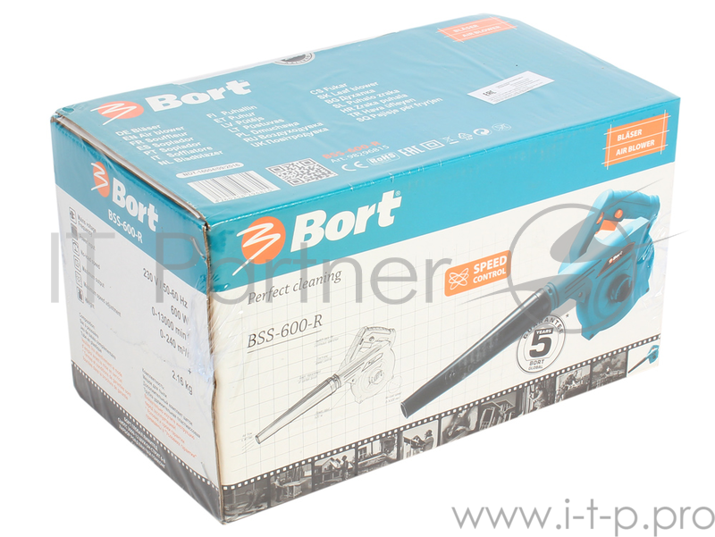 Пылесос электрический Bort BSS-600-R (Воздуходувка) (600 Вт воздуховка регулировка скорости 13000 об/мин 240 м3/час пылесборный мешок)