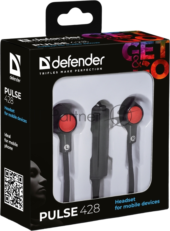 Наушники Defender Pulse 428 черный, вставки 63428
