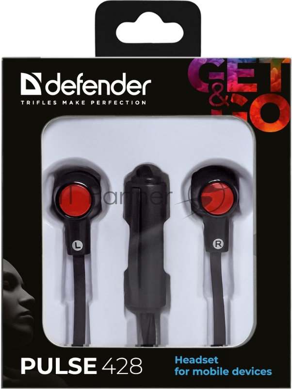 Наушники Defender Pulse 428 черный, вставки 63428