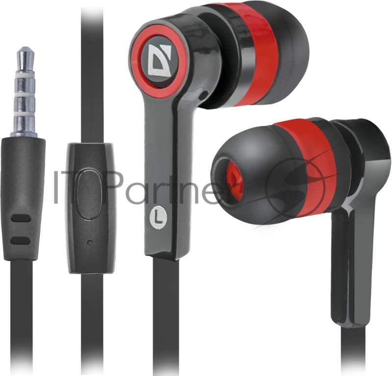 Наушники Defender Pulse 420 черный + красный, вставки 63424