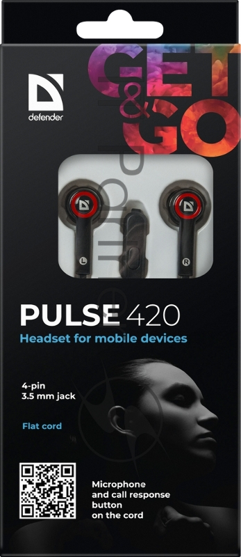 Наушники Defender Pulse 420 черный + красный, вставки 63424