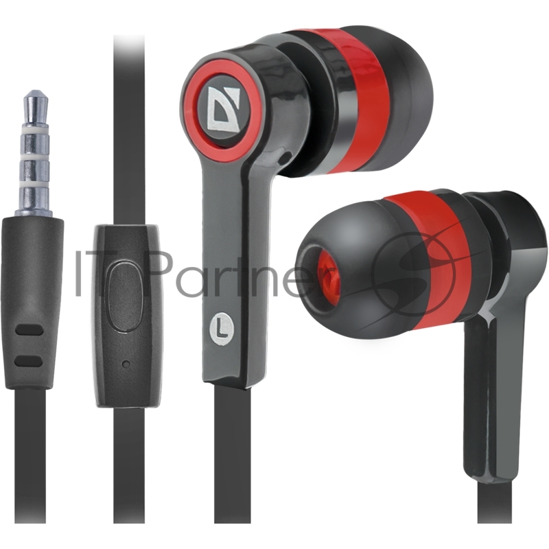Наушники Defender Pulse 420 черный + красный, вставки 63424